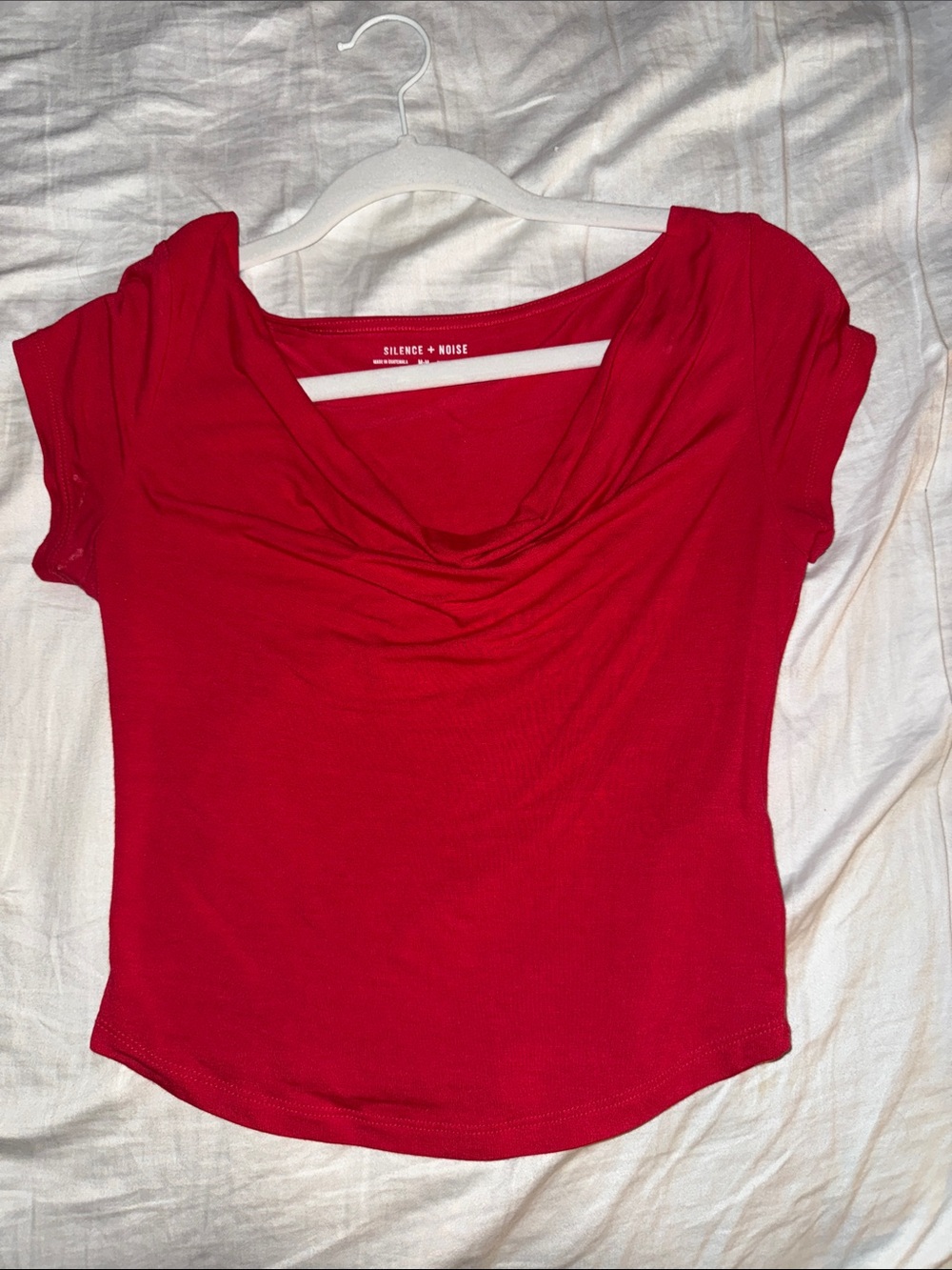 silence + noise Red Short-Sleeve Cowl Neck Top